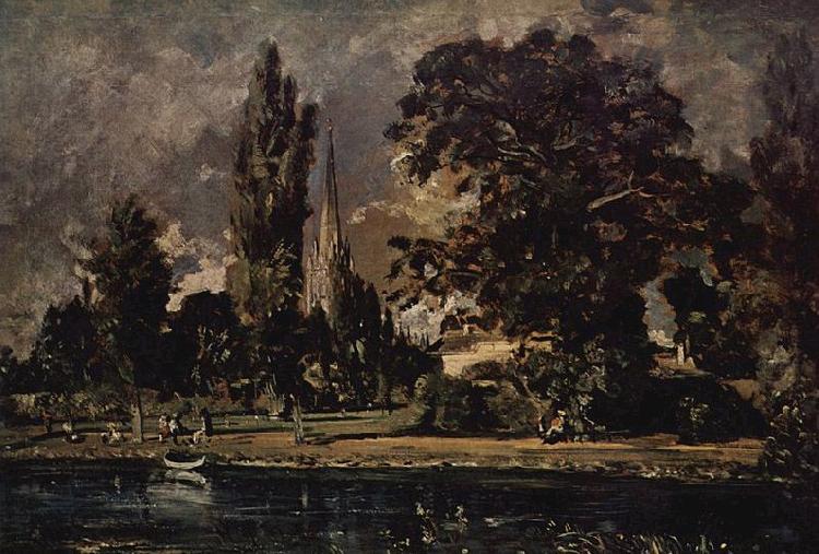 John Constable Die Kathedrale von Salisbury vom Flub aus gesehen, mit dem Haus des Archidiakonus Fischer, Skizze oil painting picture